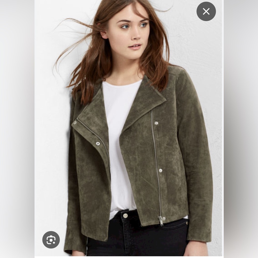 Great Condition: Green Genuine Suede Jacket from Violeta by Mango. Plus Size.